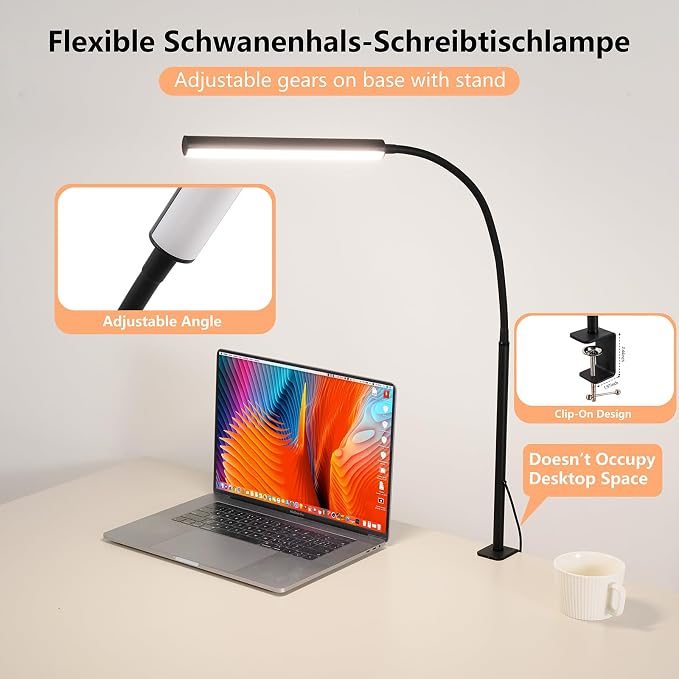 LED Desk Lamp for Office Home, Adjustable Flexible Eye-Caring Desk Light with,5 Modes 10 Brightness Adjustment, USB Adapter Desk Lamp with Clamp-MINI-B