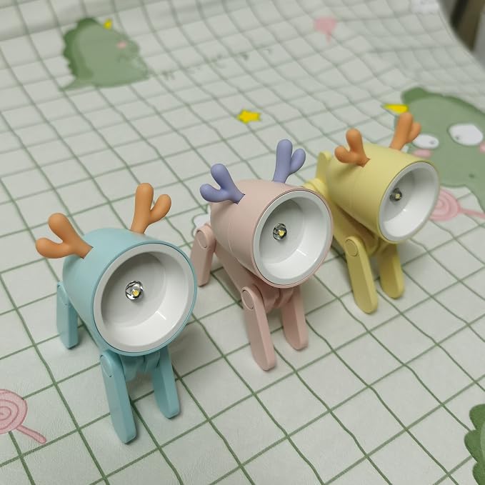 Cute Night Light for Kids, Adorable Mini Led Table Desk Lamp, Decorative Lamp Nightstand, Animal Pet Nightlights, Christmas Decorate Birthday Gifts for Children, Students (Deer 3 Colors-A)
