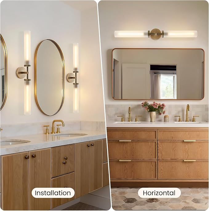 30" 2 Lights Hardwired Frosted Glass Bathroom Wall Sconces, Handmade Knurled Brass Wall Light Fixture,Modern Vanity Light for Living Room,Hallway, Bedroom, Indoor Wall Lamp, Bulb Included