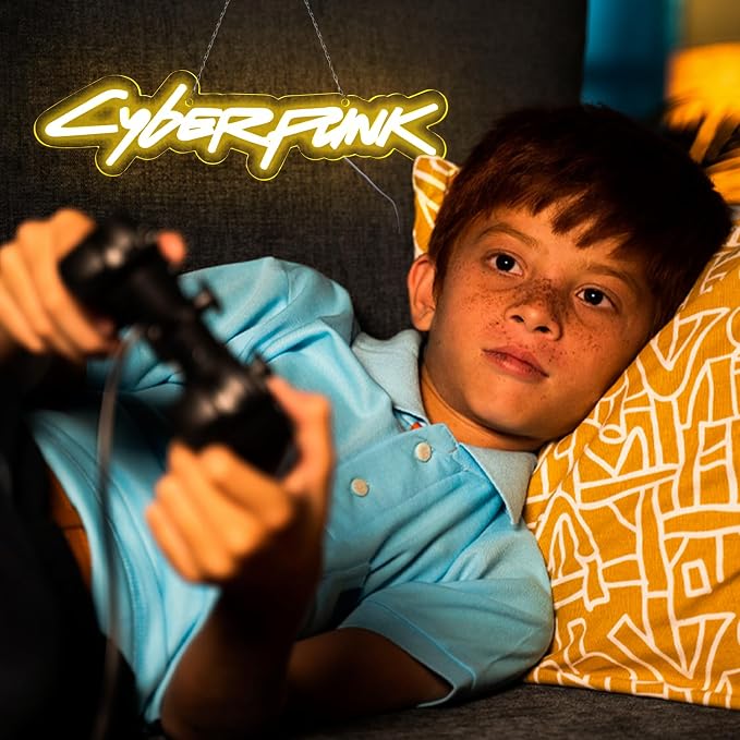 WonderfulLife Game Cyberpunk Neon Sign for Game Zone Decor,Shooting Games Led Lights for Man Cave Gaming Room Internet Bar or Bedroom Decoration.5V USB Powered,Easy Hanging.