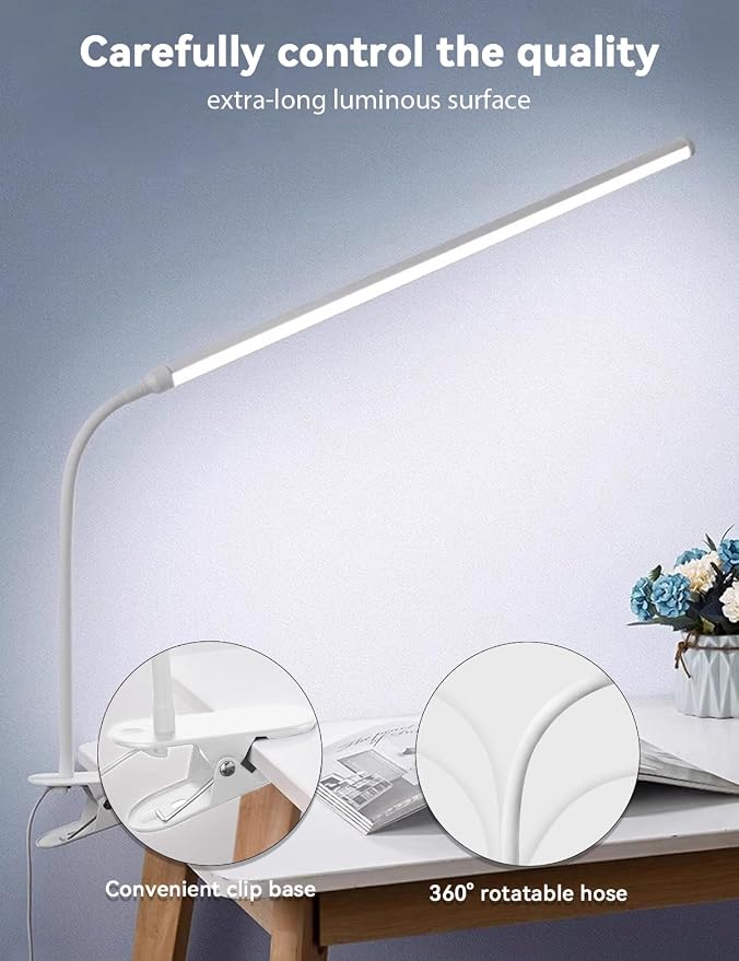 2-Pack LED Desk Lamp with Clamp,College Dorm Room Students Study Reading Desk Lights,Dimming,Hose Desk Lamps,Home Office Computer Light,gooseneck,Swing Arm Work Table Lamps,Clip Bed Light