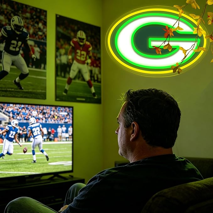 Packers Football Neon Signs Led Sign for Wall Decor Rugby Team Light Up Sign Suitable for Man Cave Office Bar Pub Wall Art Gifts for Teen Boys