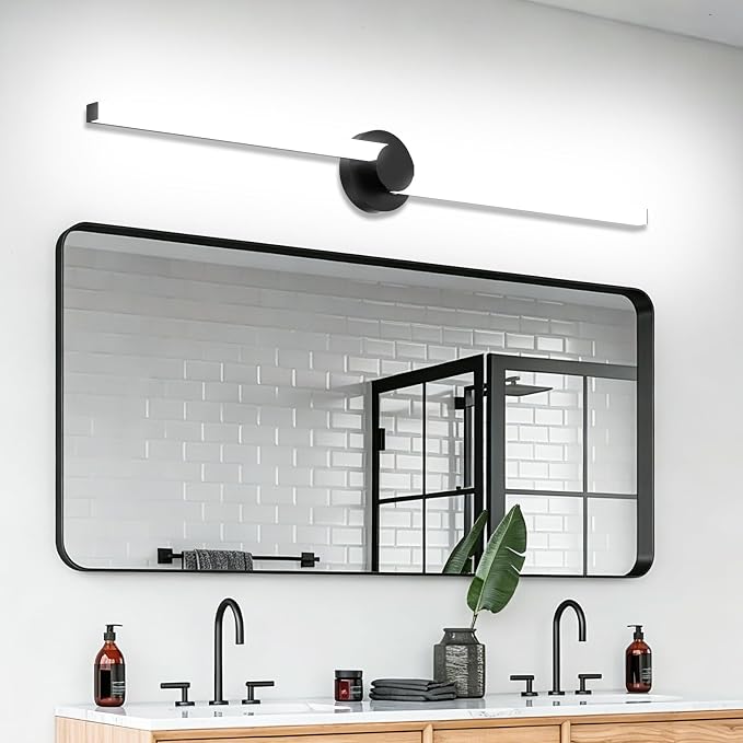 Bathroom Lighting Fixtures Over Mirror: 40 Inch Rotatable Bathroom Vanity Light ETL Listed - Modern Black Vanity Lighting Fixtures 5700K Cool White 3700LM 45W IP44 - LED Vanity Light Dimmable(1 Pack)