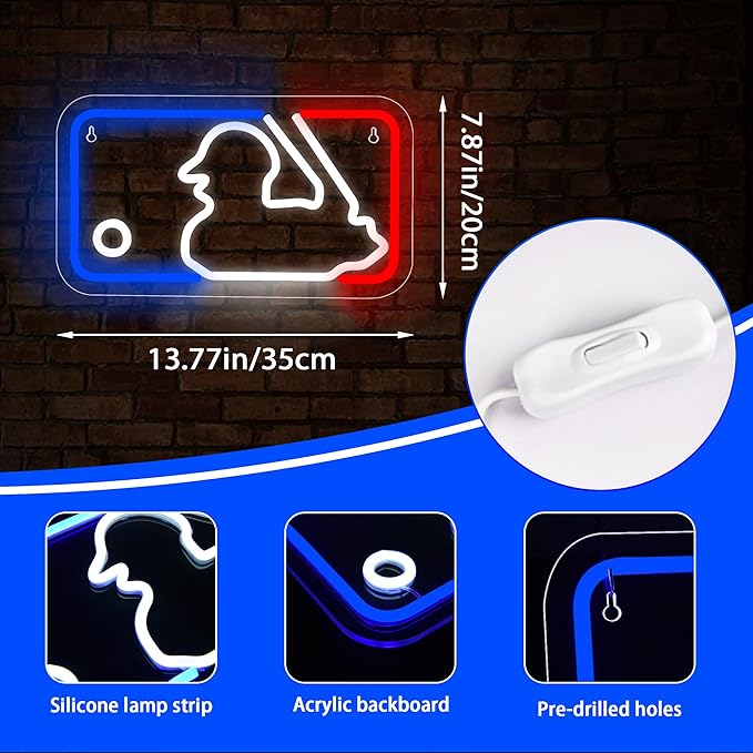 Baseball Neon Sign for Wall Decor Baseball LED Light Up Sign Baseball Wall Decor Sports Neon Lights for Club Bedroom Man Cave Bar Sports Gifts for Men Teen Boys Fans,Size 13.8 * 7.9 in(XD150)