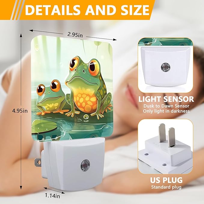 Cartoon Frog Night Light, Plug-into Nightlight White LED Lamp, Energy Efficient Decor Desk Lamp for Bedroom Hallway Stairs Bathroom