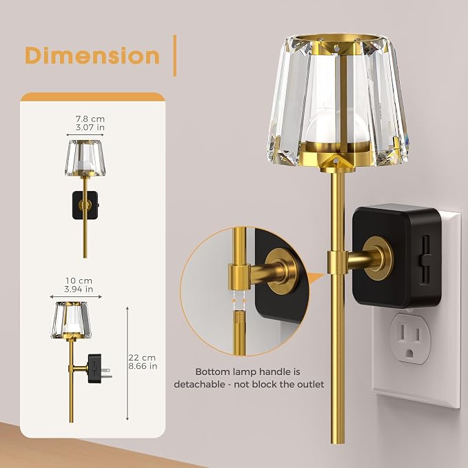 LED Night Lights Plug into Wall, Decorative Crystal Nightlights | 2 Pack Dimmable Night Light 180° Rotating Plug in，Dusk to Dawn Sensor, Crystal Wall Sconces for Bedroom Hallway Living Room