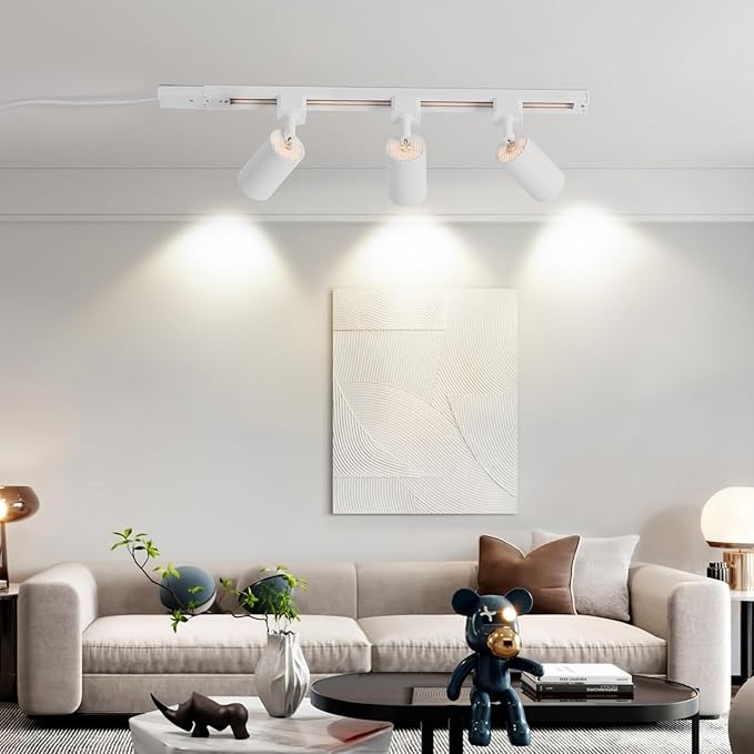 Plug in Track Lighting with Power Cord, 6-Light LED Track Lighting Kit with Track Rail, Modern Kitchen GU10 Track Lighting Fixtures Plug in Ceiling Light with 13FT Plug Cord, White (No Bulbs)