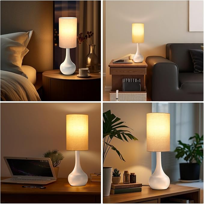 Touch Bedside Lamp for Nightstand,3-Way Dimmable,Space Saving & No Assembly Required, Upgraded Small Droplet White Table Lamp for Bedroom, Living Room (LED Bulb Included)