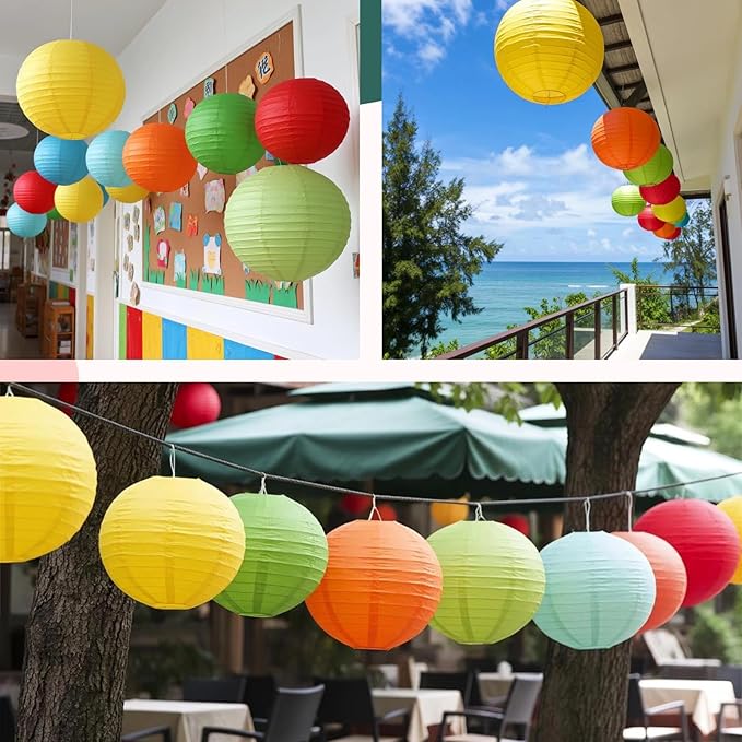Chinese Paper Lanterns - Pack of 10, 10-Inch Colorful Hanging Lights for Birthday Party Decorations, Ceiling Decor, Rainbow Classroom, Wedding, and Home Party