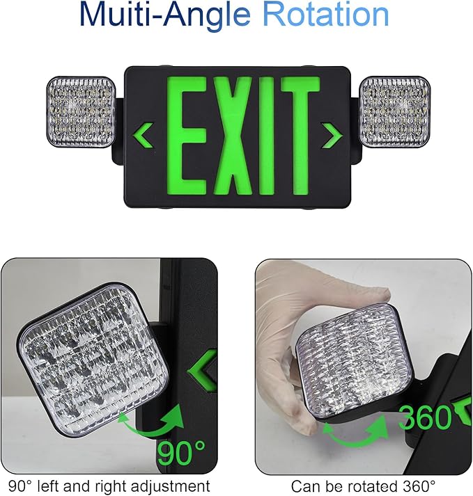TANLUX Black Housing Exit Sign with Emergency Lights, LED Emergency Exit Light with Battery Backup, UL Listed, Commercial Emergency Lights Combo for Business - 2 Pack