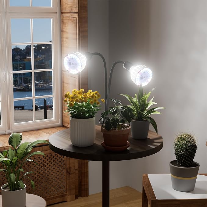 Grow Light,24W (160Watts Equiv) 5000K White Full Spectrum LED Growing Lamp Clip on Desk for Indoor Plants,Bulbs Replaceable & Non-dimmable (Black, 160W)