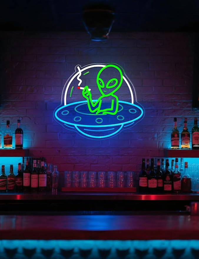 Alien Neon Signs for Wall Decor, UFO Neon LED Signs Light for Man Cave, USB Dimmable Alien LED Light for Bar Party Birthday Christmas Gift (UFO Alien)
