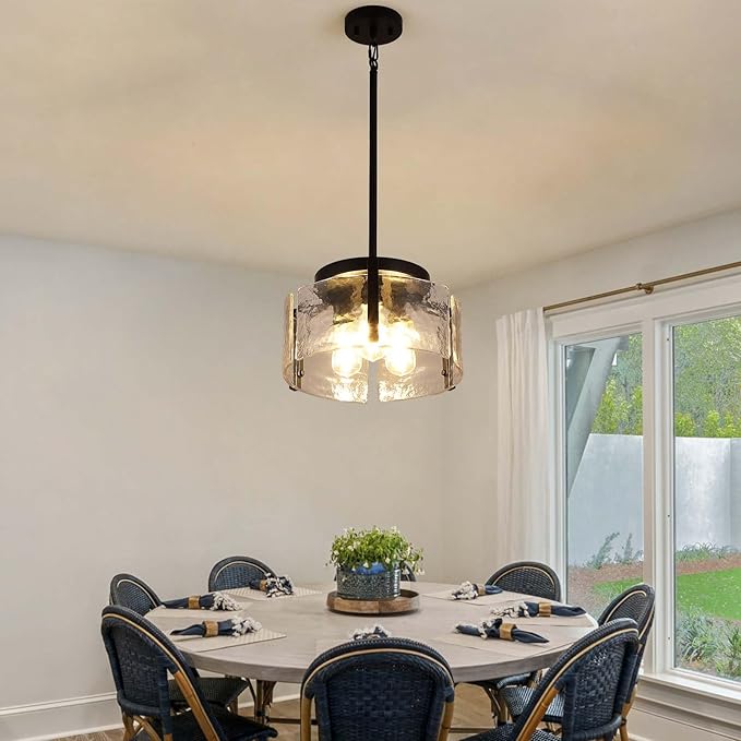 Black Chandeliers for Dining Room Light Fixture, Foyer Lighting Fixtures Pendant Lights Kitchen Island, Adjustable Glass Modern Farmhouse Chandelier for Entryway, Bedroom, Bathroom, Foyer, Living Room