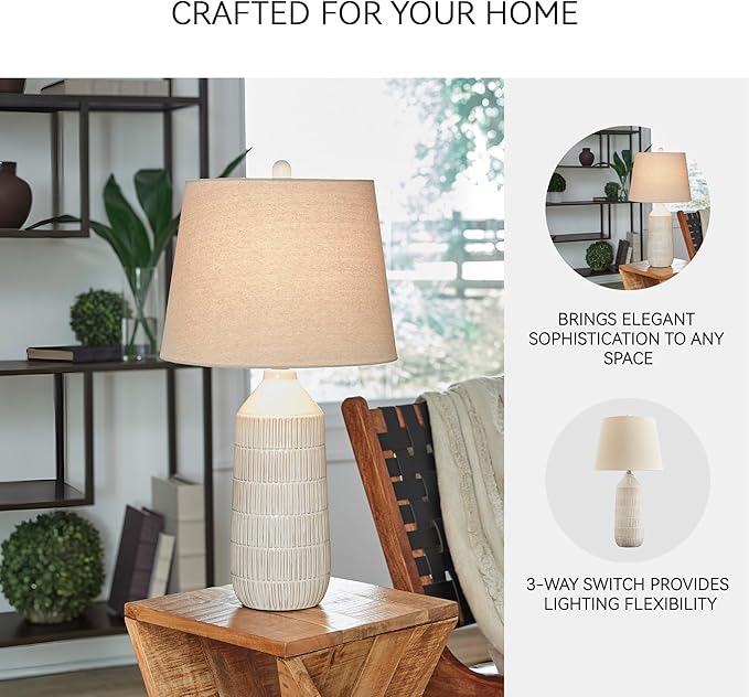 Signature Design by Ashley Willport Modern 26.5" Ceramic Table Lamp, Set of 2, Beige