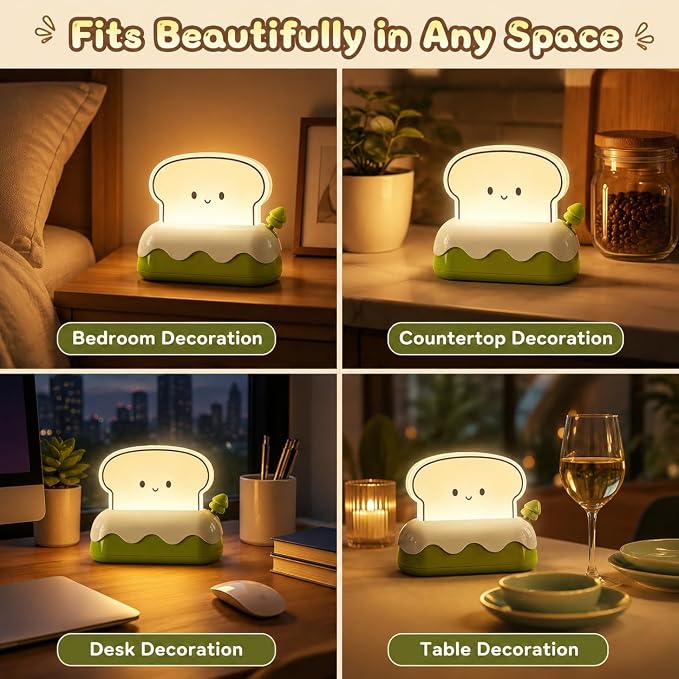 L LOHAS LED Cute Toaster Night Lights for Kids, Kawaii Stuff Bread Desk Lamp with Smile Face, Rechargeable Desk Decor for Bedroom, Besides, Dinning, Nursery Night Light for Kids, Boys, Girls, Gifts