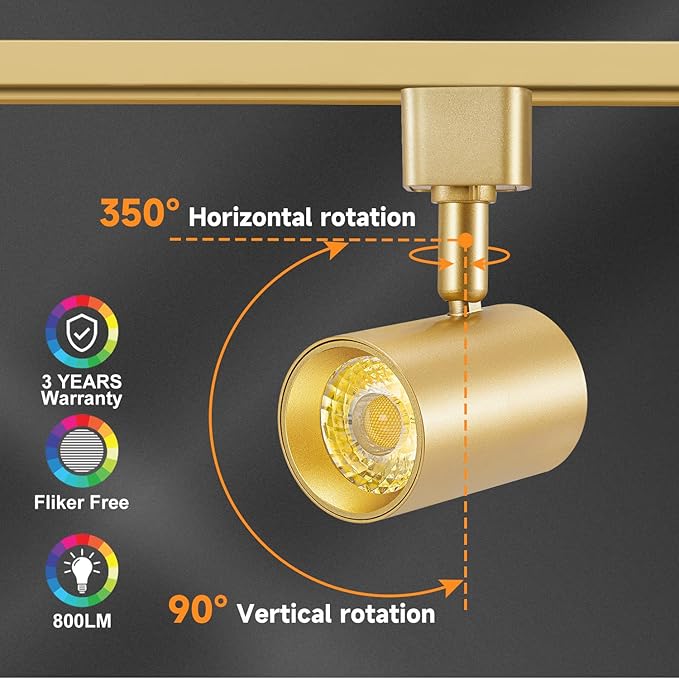 VANoopee 5-Color Gold LED Track Lighting Heads H Type Track Light Heads Dimmable, 2000K 3000K 4000K 5000K 6000K Adjustable, Flicker Free CRI90+ 24° 10W 800lm 5CCT (4 Pack)