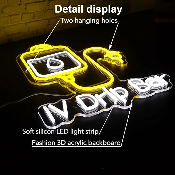 IV Drip Bar Neon Sign - Dual-Tone LED Wall Light with Dimmable Function | USB Powered, Night Light for Medical Offices, IV Therapy Clinics & Home Decor, Easy Installation, Energy Saving