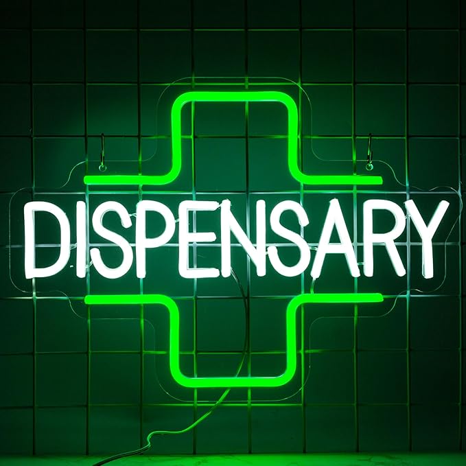 Dispensary Neon Sign, Green Cross Neon Signs for Wall Decor, Dimmable Led Signs for Shop, Light Up Signs for Bedroom Home Store Man Cave Club Pub Party Decorations