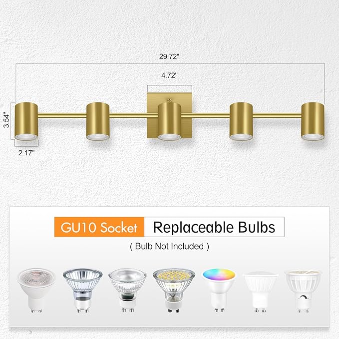 BoostArea 5 Light Track Lighting Fixtures Ceiling, Gold Kitchen Lighting Fixtures Ceiling, LED Track Lighting Kit, Rotatable Light Heads, Modern Track Lights for Kitchen/Living Room/Hallway, No Bulb