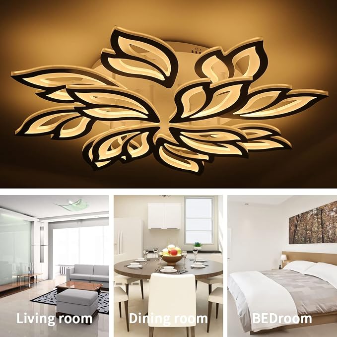 Garwarm 32" Large Flush Mount Ceiling Light, Dimmable LED Flower Fixture | Modern Ceiling Light with Remote, Adjustable Color Temperature 3000K-6500K,Decorative Lamp for Living Room Bedroom Kitchen
