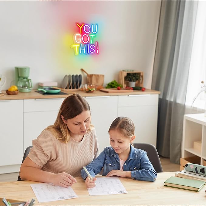 You Got This Neon Sign for Wall Decor, Dimmable LED Neon Signs for Bedroom Inspirational Letter Neon Light for Office Classroom Home Bar Party