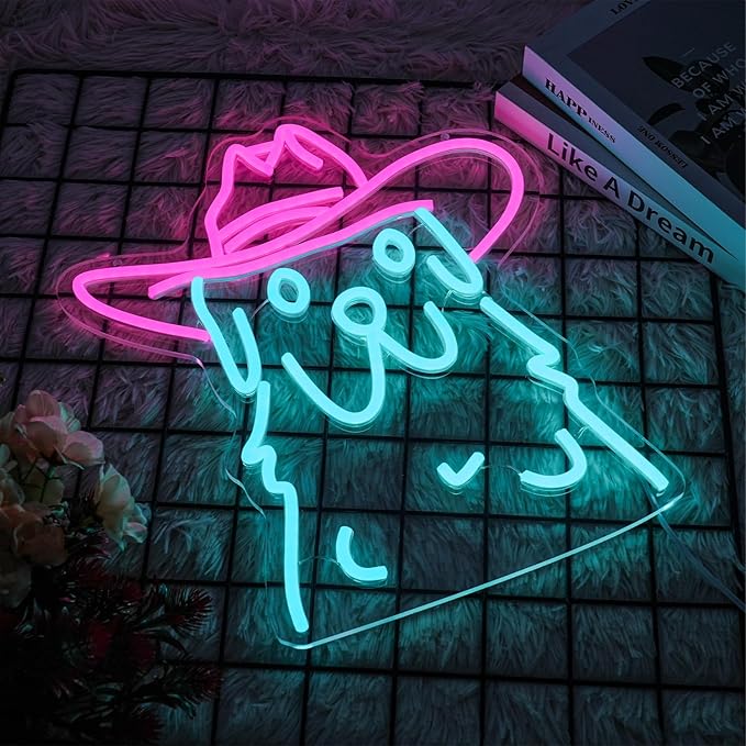 Cowboy Dog Neon sign Pink Blue Neon Signs for Wall Decor Dimmable Cowboy Neon Lights for Animal Decor Wall Bar Bedroom Kidsroom Business Game Room
