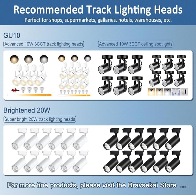White Track Lighting Live End Cord with Inline Dimmer Switch, 9.84FT H Track Live End Feed Connector, Suitable for H Type Single Circuit 3-Wire-1 Track Lighting Systems