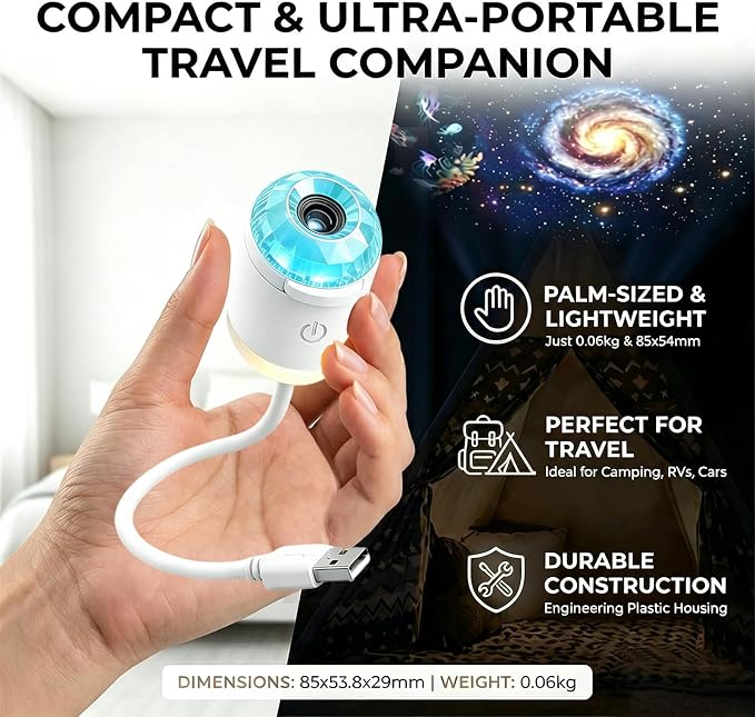 2-in-1 Galaxy Ocean HD Smart Dynamic 5D Holographic Night Light Projector | Plug and Play, USB Portable, Adjustable Brightness, 360° Rotating Design, Star Starry Sky Mini Projector for Bedroom, Blue