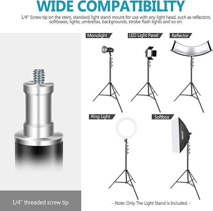 Neewer Heavy Duty Light Stand, Metal 13ft/4m Adjustable Photography Tripod C Stand with Spring Cushion 1/4" Screw for Studio LED Continuous Light Background Flash Strobe, Max Load: 22lb/10kg, Black