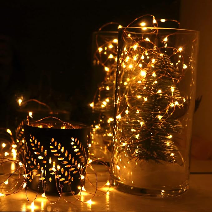 6 Pack 7Ft Starry String Lights No Remote Fairy String Lights,20 LED Amber | 20 Micro Starry Amber LEDs,Waterproof Copper Wire,CR2032 Battery Included,DIY Wedding Centerpiece,Party,Christmas Table Decor