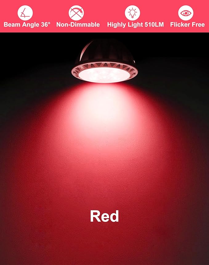 6-Pack MR16 RED LED Bulbs-Festive 5W 50W Halogen Equivalent GU5.3 12V 38° Spotlight for Christmas, Holidays, Landscape & Indoor Outdoor