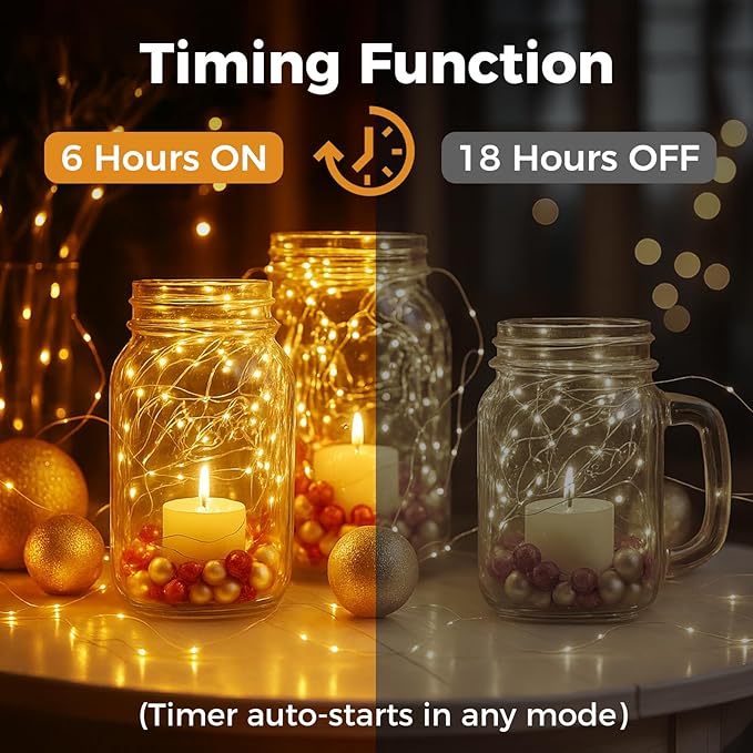 litogo 50 Pack Yellow Fairy Lights Battery Operated with Timer, 20 LED 3 Modes Twinkle Light, 7ft Waterproof Silver Wire Mini Small Bulk Mason Jar String Light, Decor for Wedding Party Christmas