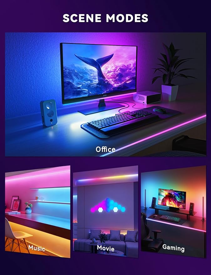 Soleil X6 LED Monitor Backlight for PC & Mac, Strip Light Sync to 24″-34″ Screens, Ambient Lighting for Games/Movies/Music, Dual USB Ports, Software Control with Built-in AI Function (For 24″ Monitor)