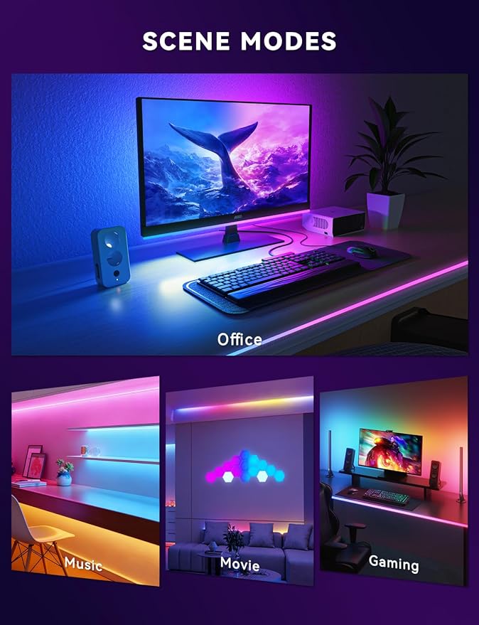 Soleil X6 LED Monitor Backlight for PC & Mac, Strip Light Sync to 24″-34″ Screens, Ambient Lighting for Games/Movies/Music, Dual USB Ports, Software Control (4-Sides for 24″ Monitors)