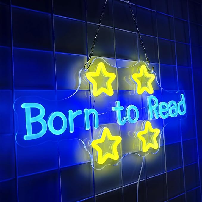 Born to Read Neon Sign LED Letter Lights Dimmable USB Powered Wall Decor for Classroom Library Reading Nook Teacher Student Book Lover Gift (16.5x8.3in)