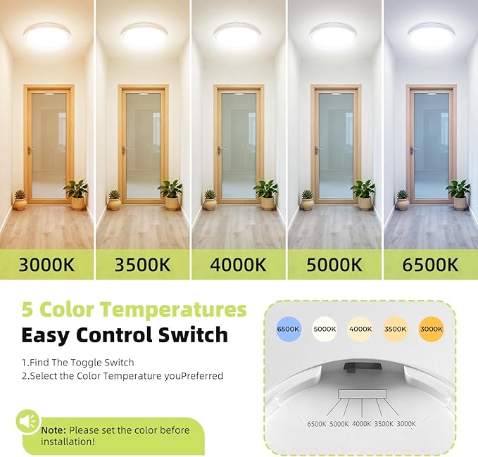 hepside LED Flush Mount Ceiling Light, 13Inch 24W LED Ceiling Lights Fixture,5 Color Temperatures in One,Ultra-Thin Flush Mount Light Fixture for Closet Bathroom Hallway Bedroom Laundry (White)