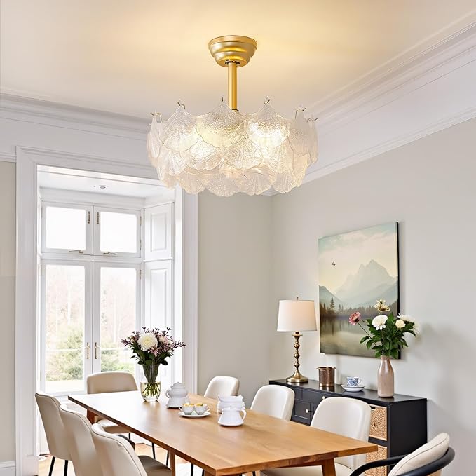 20'' Fandelier Ceiling Fans with Lights, Gold Caged Ceiling Fan with Remote Low Profile, 6 Speed and Gingko Leaf, Modern Semi Flush Mount Ceiling Fan for Bedroom, Living Room, Nursery