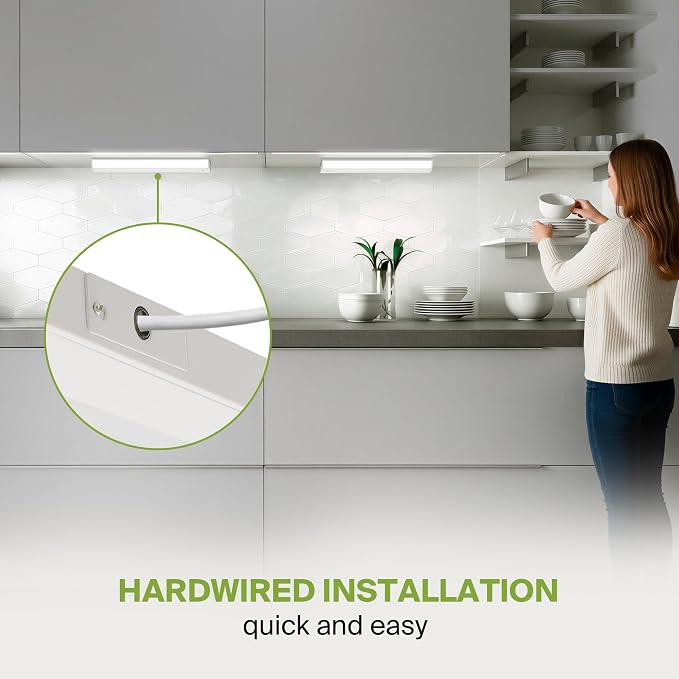 ASD LED Under Cabinet Lighting, 24 inch 12W 822 LM, Dimmable Hardwired Under Cabinet Lights for Kitchen, 3000K Soft/4000K Cool/5000K Daylight, Under Counter Light Fixtures, ETL, White, Bullnose Design