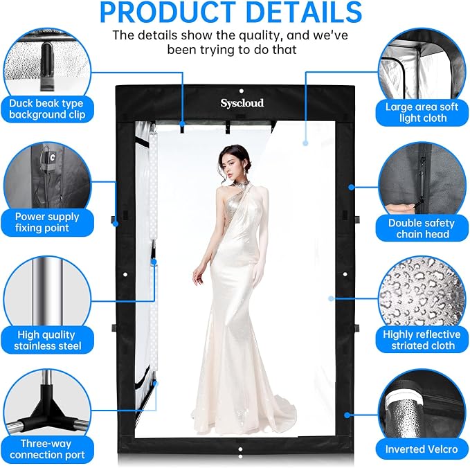 Photo Studio Light Box, 47"x39"x78" Professional Dimmable Shooting Tent Kit with 640 LEDs Lights & 3 Kinds Double-Sided Color Backgrounds for Large Product Photography