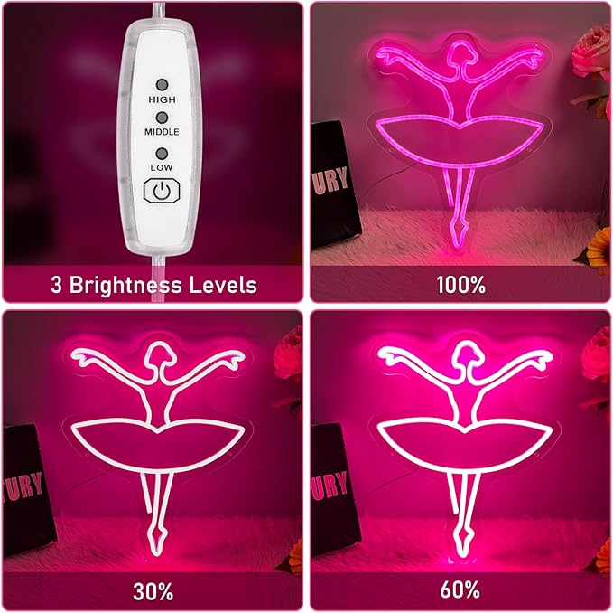 Ballet Girl Neon Sign Let's Dance Neon SIgn Dancing Girl LED Neon Light for Wall Decor Light up Sign for Bedroom Dance Room Gym Room Balllet Studio Ideal Birthday