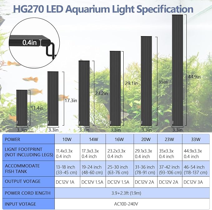 hygger IP68 Waterproof LED Aquarium Light 24/7 Cycle Full Spectrum Fish Tank Light with Timer Adjustable Brightness 12 Colors Aquarium Lamp for 46-54 in Freshwater Planted Tank