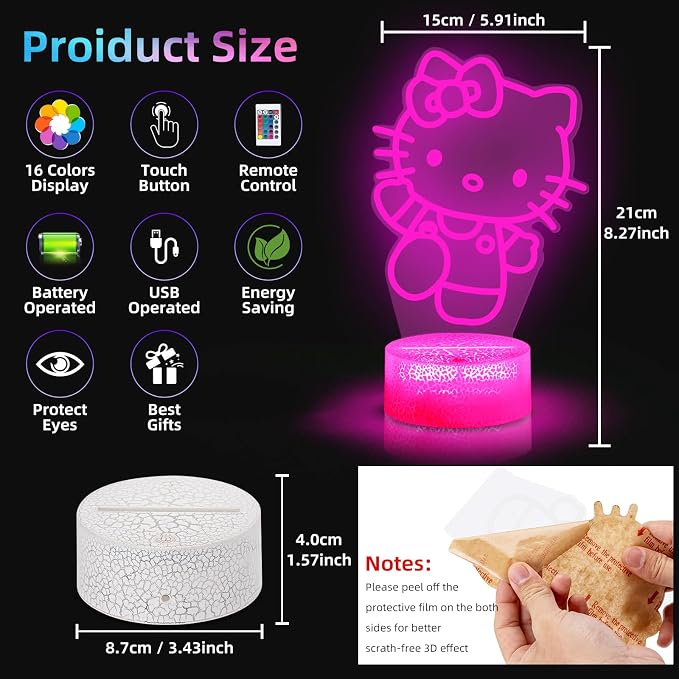 LOUHH Cat Night Light, 3D LED 16 Color Intelligent Remote Control Lamp for Children's Gifts Children's Room Decoration Holiday Gifts