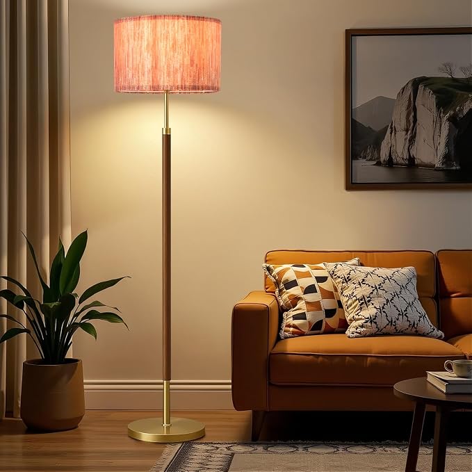 Wood Floor Lamp with 3 Color Temperatures,Vintage Floor Lamp with Remote Control,Dimmable Farmhouse Floor Lamp Mid Century Modern Standing Lamp Farmhouse Tall Pole Lamp for Living Room Bedroom