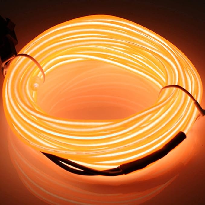 JIGUOOR USB Rechargeable EL Wire 32.8ft/10m (5mx2) Bright Neon Light Strip 360° Illumination Neon Tube Rope Lights for DIY, Festival, Party Decoration, Halloween, Chrismas (32.8ft/10M, Orange)