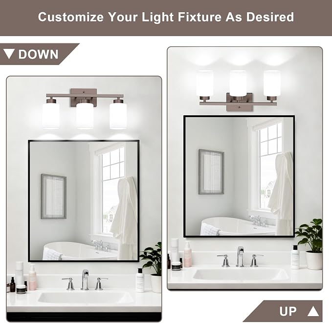 IZORRO Modern Bathroom Light Fixtures, 3 Light Oil-Rubbed Bronze Vanity Lights, Bathroom Lighting Fixtures Over Mirror with White Glass for Living Room Cabinet Bedroom