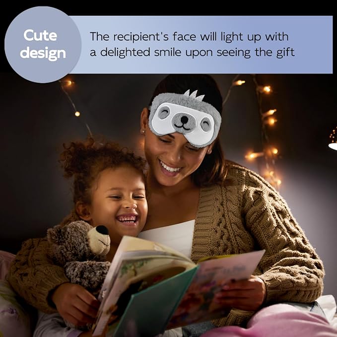 Cute Sleep Masks Cartoon Animal Sloth Eye Masks Soft Plush Sleeping Mask Travel Blindfold Eye Shade for Women Men (Smile Sloth)