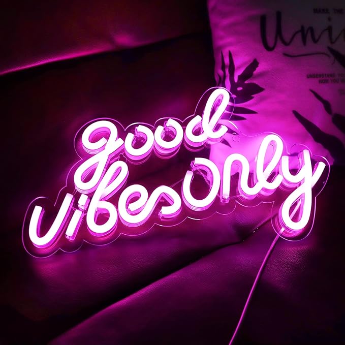 JFLLamp Good Vibes Only Neon Signs for Wall Decor Neon Lights Led Signs Suitable for Living Beer Bar Game Room Hotel Birthday Party Restaurant Christmas Unique Gift for Lover, 16.5 * 10 Inch(Pink)