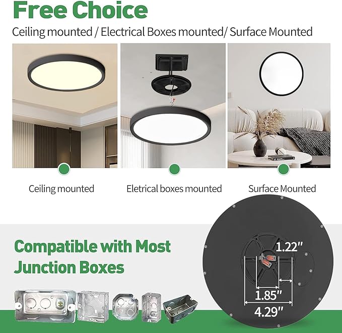 6PK 12 Inch Dimmable LED Flush Mount Ceiling Light,24W, 2520LM, 2700K/3000K/4000K/5000K/6000K CCT Selectable, Round Flat Panel Light Low Profile Ceiling Lamp for Bedroom/Kitchen/Living Room, Black