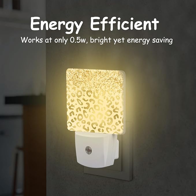 Night Light Plug Wall,Gold Glitter Leopard LED Night Lights with Dusk to Dawn Light Sensor for Women Girls Boys Room Decor,Hallway,Kitchen,Bathroom,Nursery,Stairs