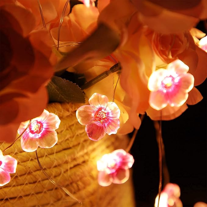 Mudder 1 Pack 13 FT 40 LEDs Cherry Blossom Flower String Lights | Pink Fairy Lights USB and Battery Operated Decorative String Light for Bedroom Indoor Outdoor Christmas Valentines Decor